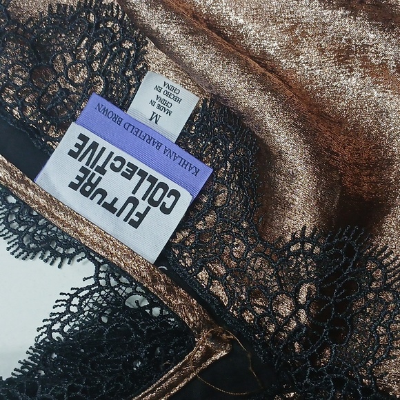 Future Collective Metallic Brown Lace Top - Picture 2 of 5